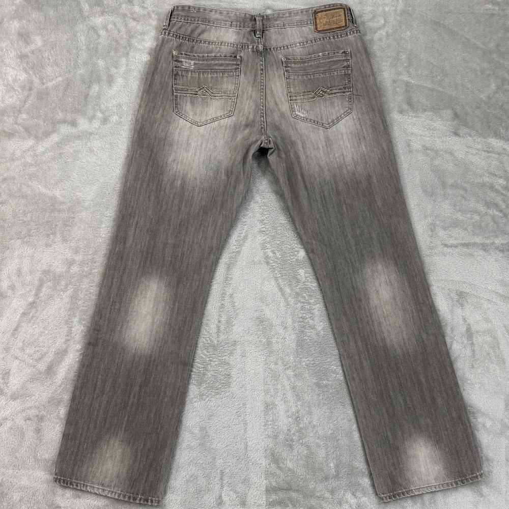 Jeans By Buffalo Mens 33x32 Dayton Gray Slim Straight Rayon Whiskered Distressed